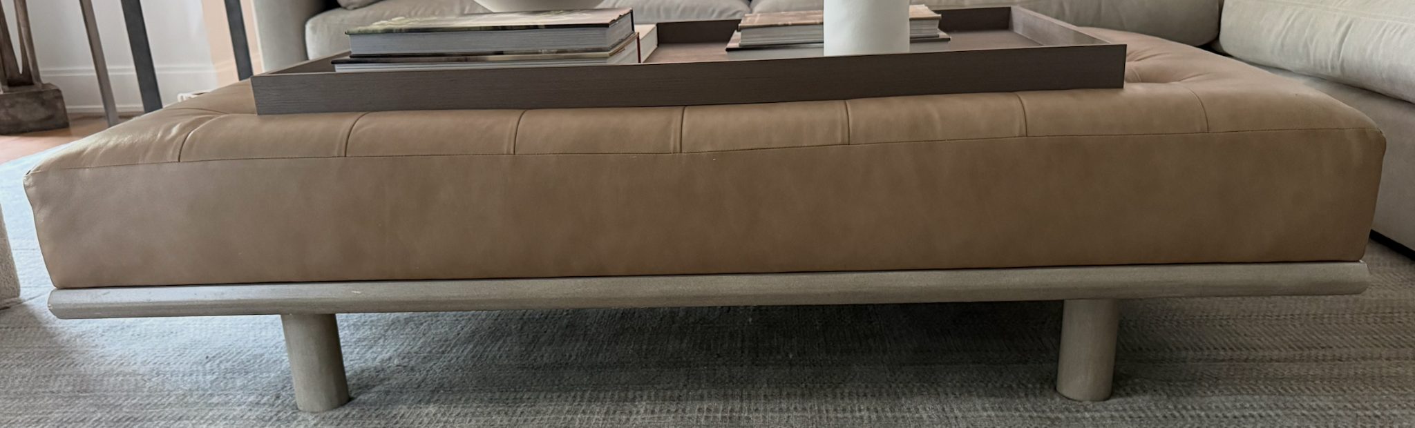 Rene Cazares Tufted Leather Ottoman — view 1, Family Room, 251 Oak Ridge Ave