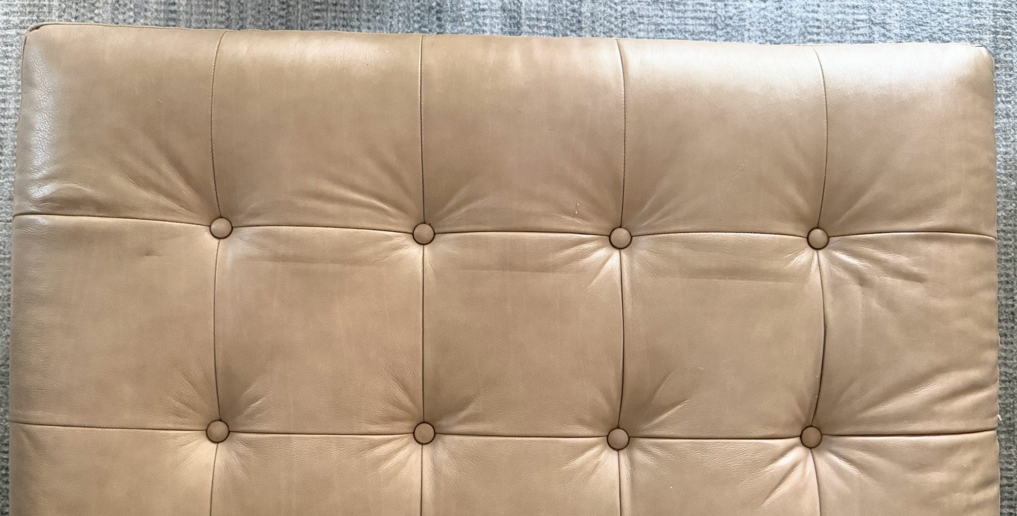 Rene Cazares Tufted Leather Ottoman — view 2, Family Room, 251 Oak Ridge Ave