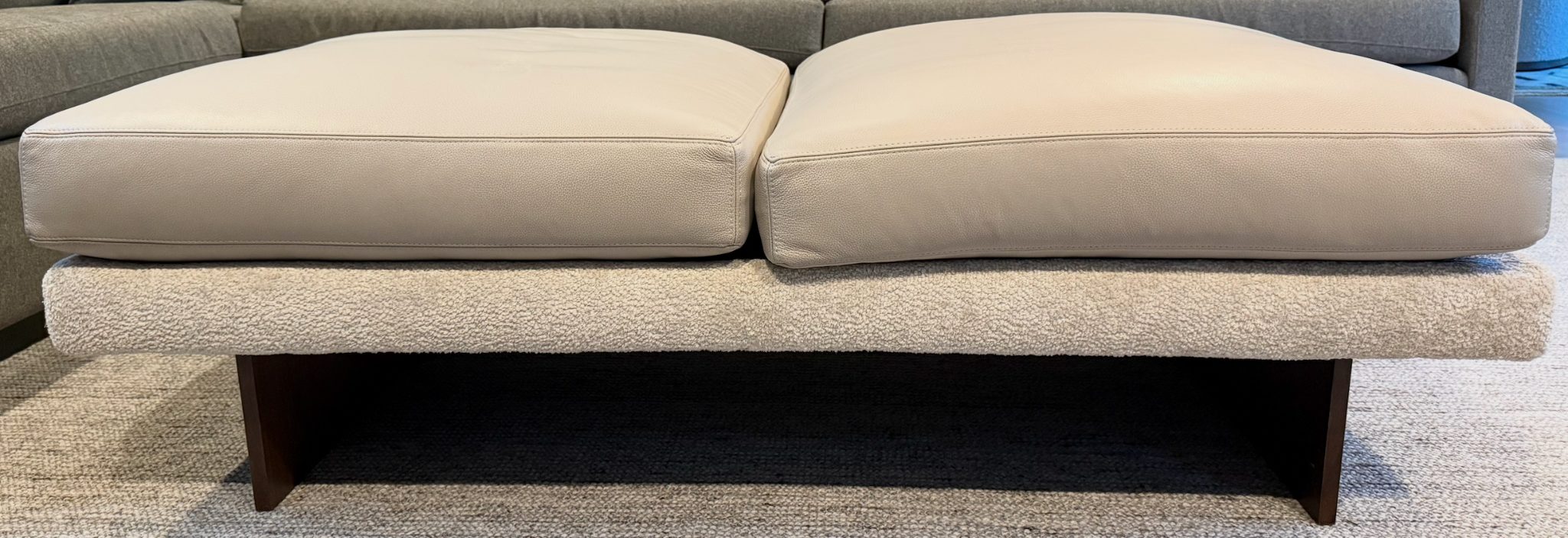 Thayer Coggin Leather & Fabric Ottoman — view 1, Den, 251 Oak Ridge Ave