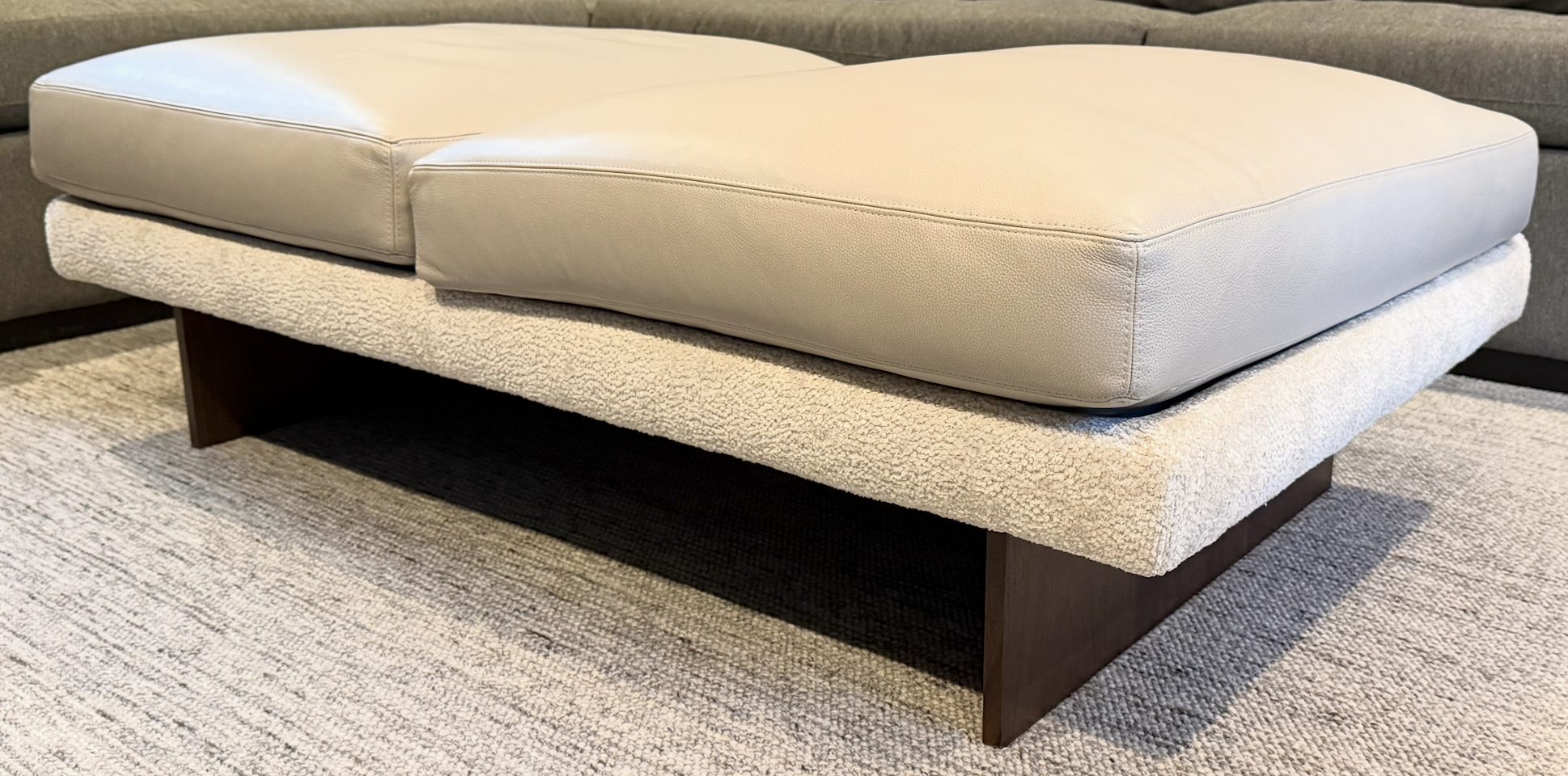 Thayer Coggin Leather & Fabric Ottoman — view 2, Den, 251 Oak Ridge Ave