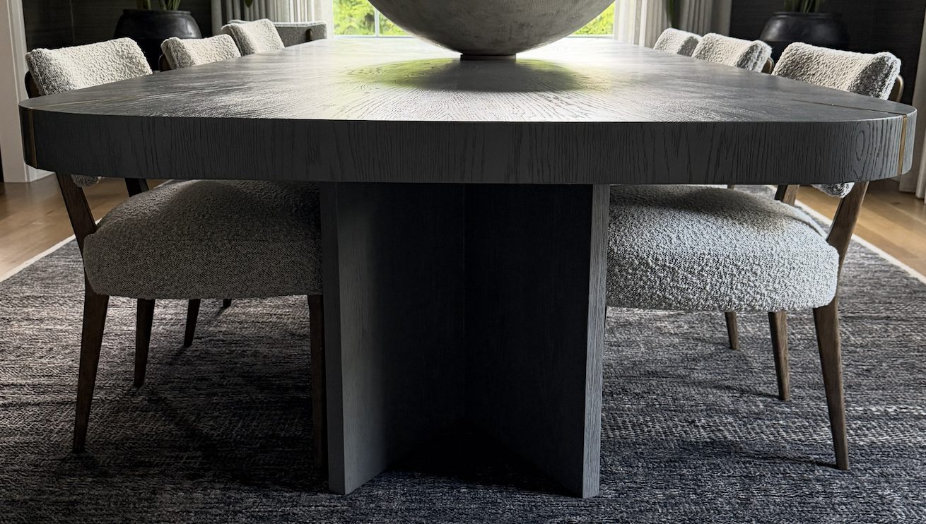 EJ Victor/Antonia Collection Oak Dining Table w/ Brass Inlay — view 2, Dining Room, 251 Oak Ridge Ave