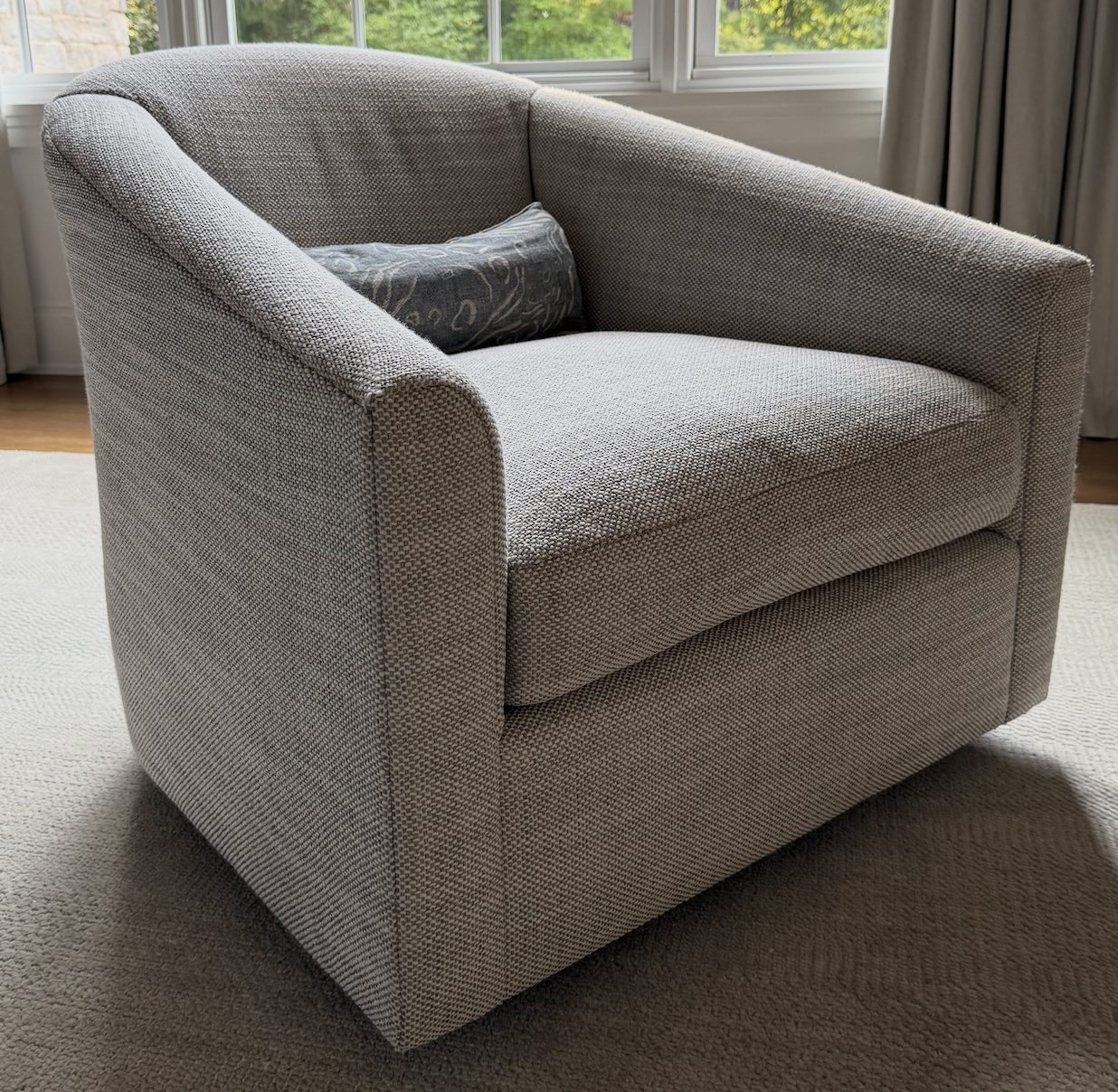 Pair of Rene Cazares Swivel Chairs & Pillows — Primary Bedroom, 251 Oak Ridge Ave